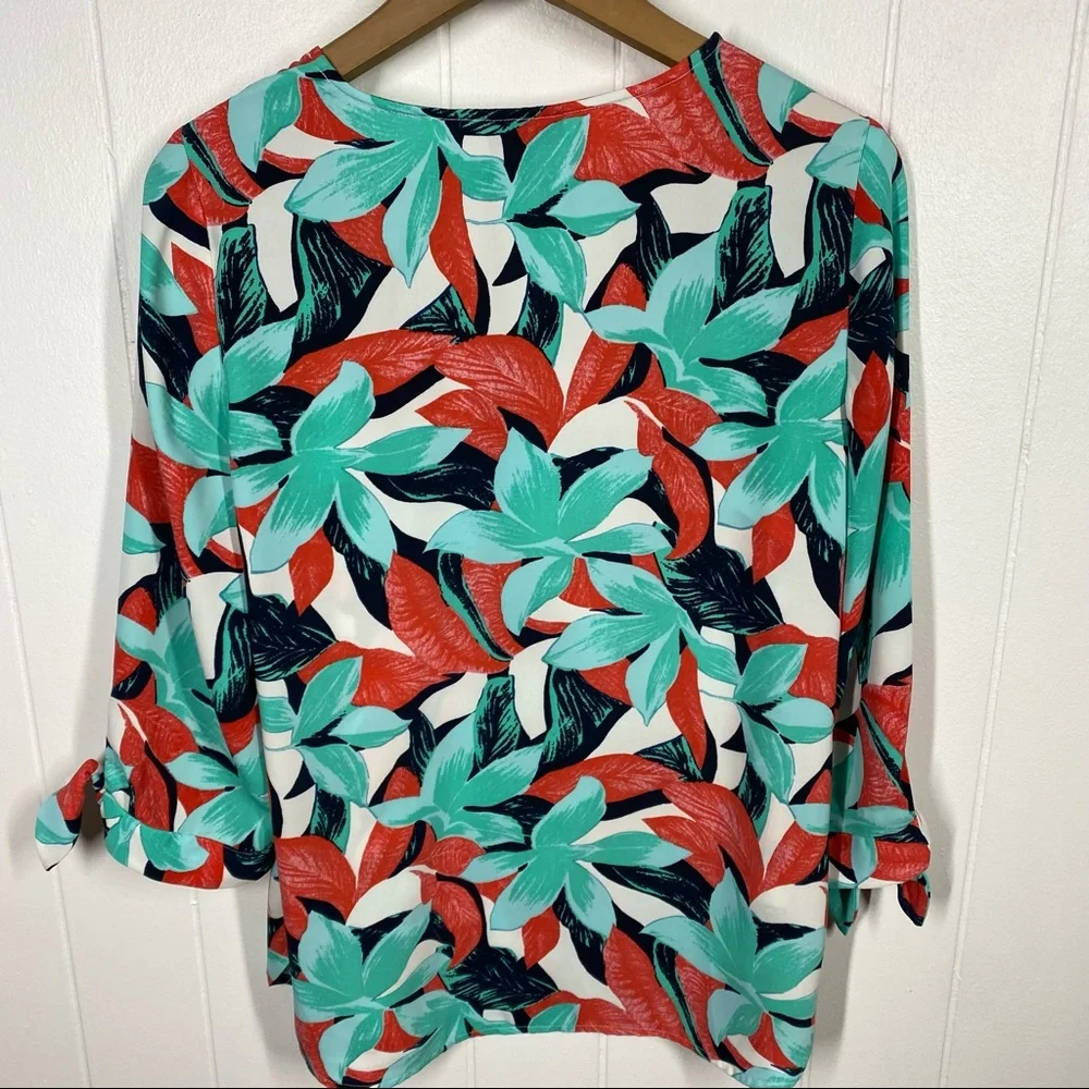 Talbots Floral V Neck Top with Tie Sleeves - Picture 5 of 8